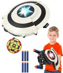 Plutofit Superhero Dart Shooting Shield with Lights and 6 Darts Toy Foam Blasters Transforming Shield Shooter Pull Handle to Expand Shooting Game for Kids Teens Adults Boys Girls