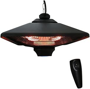 Outsunny Hanging Electric Patio Heater with 2 Power Settings, 1000/2000W Waterproof Ceiling Mounted Aluminium Halogen Infrared Outdoor Heater Warmer with LED Light and Remote Control, Black