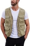 Gihuo Men's Utility Fishing Vest Lightweight Outdoor Work Safari Travel Cargo Vest with Multi-Pockets (US, Alpha, Medium, Regular, Regular, Khaki)