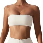 FEOYA Womens Lightweight Seamless Crop Tops Underwire Padded Bras Unlined Strapless Tube Top Minimizer Wireless Bralette White M