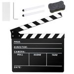 Ribvane Directors Clapboard for Film, Hollywood Slate Move Photography Video TV Cut Action Scene Acrylic Clapper Board with a Magnetic Blackboard Eraser, Two Custom Pens, Cleaning Cloth and Hex Wrench