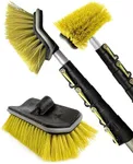 DOCA Floor Scrub Brush with Long Handle - 6-24 Ft Extension Pole (30+ Ft Reach) - Outdoor Broom - Car Wash Brush with Long Handle Also for House Siding, Deck, Patio & More