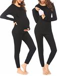 Ekouaer Maternity Pajamas Pregnancy PJS Women Nursing Clothes for Pregnant Sleepwear Solid Black M