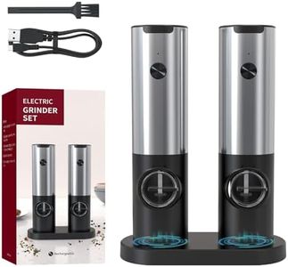 RUIVOKUR Electric Salt and Pepper Grinder Set Rechargeable, Automatic Salt and Pepper Grinder Set with Charging Base, 2 Pack USB Electric Pepper Grinder with Adjustable Coarseness for Kitchen