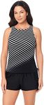 Reebok Women's Swimwear Endless Endurance High Neckline Soft Cup Tankini Bathing Suit Top, Black/White, 16