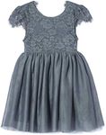 Niyage Toddler Girls Tulle Princess Party Dress Baby Elegant V-Back Lace Flower Girl Dresses, Knee-gray, 4-5T