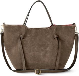 TAKEASY Italian Genuine Suede Tote Bag for Women with Detachable Strap | Structured Top-Handle Purse with Interior Pouch (Tobacco)