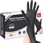 Black Nitrile Disposable Gloves - Latex Free, Powder Free, Exam Disposable Gloves, Disposable, Surgical, Cleaning, Food Gloves, Extra Strong, Multi-Purpose Gloves, Black Disposable Gloves (LARGE)