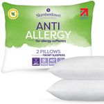 Slumberdown Anti Allergy Pillows 2 Pack - Allergy UK Approved Front Sleeper Soft Pillows for Allergy Sufferers | Anti Bacterial Soft Touch Cover, UK-Made & Washable (48 x 74cm)