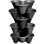 6 x CrazyGadget® Strawberry Planter Trio 3 Pot Tri-Pot Stacking Pot for Herb Flower Bedding Indoor Ourdoor Garden (Black)