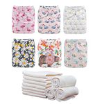 ALVABABY Cloth Diapers Washable Reusable Adjustable 6 Pack 12 Piece of 4 Layer Rayon From Bamboo Inserts Floral Pink Flamigo Girls Nappy 6CM65MB