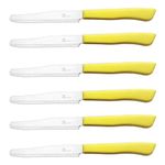 Tredoni 6 Kitchen Knives - 11cm Italian Stainless Steel Serrated Vegetable/Steak/Table Knife Cutlery, Rounded Tip (Yellow)