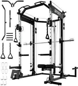 Garvee Smith Machine, 2200LBS All-in-One Squat Rack for Home Gym, Multi-Function Power Cage Cable Crossover System Strength Training Equipment, LAT Pulldown Machines, Smith Bar and More Attachments