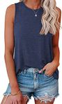 isermeo Crewneck Tank Tops for Women Loose Fit Flowy Camisole Summer Casual Sleeveless Shirts Navy Blue XL