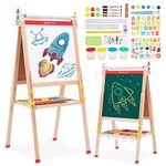 Easel for Kids with Paper Roll, Kids Art Easel with Large Double-sided Drawing Board for Painting, Adjustable Wooden Easel Stand with Folding Storage Tray Gift for Kids Ages 2-8