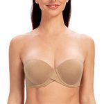 MELENECA Women's Underwire Multiway Anti-Slip Stay Put Padded Push Up Strapless Bra Beige Heather 42DD