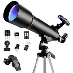 FAMIROSA Telescope for Beginners, 70mm Aperture (20X-150X) 500mm Focal Length Refractor Astronomy Telescopes for Planets and Stars, Telescopio with Carry Bag, Phone Holder, Adjustable Tripod, Black