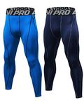 LNJLVI Men's 2 Pack Compression Pants Running Leggings Baselayer Cool Dry Sports Tights(Blue+Navy,S)