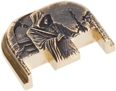 NDZ Performance 3D Engraved Slide Cover Back Plate for Gen 5 Glock – Solid Brass – Fits 17 19 19X 20 21 22 23 26 27 29 30 34 45 47 49 – Grim Reaper 3 Design – Made in USA