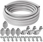 (1/2" Dia * 50 Feet) Yariwiz Flexible Electrical Conduit Liquid Tight PVC Conduit Kit with 5 PCS Coupling, 3 PCS Elbow and 10 PCS Strap, Sealtight Seal Flex Liquidtight Wire Outdoor Non Metallic Grey