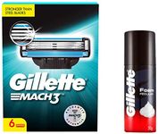 Gillette Mach 3 Shaving Blades- Pack of 6 (Cartridges) & Gillette Classic Regular Pre Shave Foam - 50 g