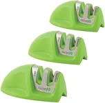 KitchenIQ 51422 | Edge Grip 2-Stage Knife Sharpener | Green – 3 Pack | Coarse & Fine Sharpener | Compact for Easy Storage | Stable Non-Slip Base | Soft Grip Rubber Handle | Straight & Serrated Knives