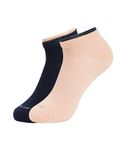 Jockey 7491 Women's Compact Cotton Stretch Solid Low Show Socks with Stay Fresh Treatment (Pack of 2)_Rose Smoke & Navy_FREE SIZE