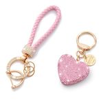 CHUQING Keychain, Car Keychain for Women, Glitter Rhinestone Keychain, Ring Strap with Charms, Car Key Decoration, Pink