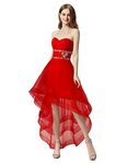 Sarahbridal Women's Tulle Hi-Low Beading Prom Dresses Evening Homecoming Cocktail Gowns, 014-red, 12