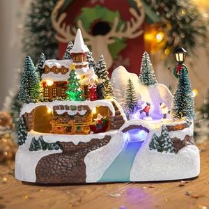 Vigdur Animated Christmas Village Houses - Musical Christmas Village with Colorful Lights & 8 Xmas Music Battery Powered Christmas Collectible Buildings for Home