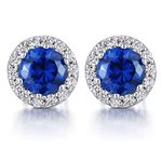 Han han Halo Stud Earrings Silver Earrings for Women Diamond Earrings Silver Stud Earrings for Women Cubic Zirconia Earrings Blue Halo Earring Sterling Silver Stud Earrings Fake Diamond Earrings Women