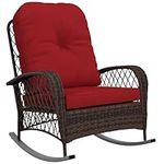 Outsunny Rattan Rocking Chair, Outdoor Wicker Patio Rocker Chair Furniture with Thick Cushions, for Garden Backyard Porch, Red