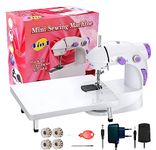 Mini Sewing Machine with Table Set, Tailoring Machine, Hand Sewing Machine with Extension Table, Foot Pedal, Adapter, White