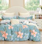 DECOMIZER Luxurious Glace Cotton Duvet Cover/Comforter Cover/Rajai Cover/Blanket Cover/Quilt Cover King Size 90"x100" inches - SkyPeach Flower