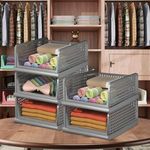 Kuber Industries Large 5 Pcs Storage Organizer | Wardrobe Organizer For Clothes | Cupboard Organizer | Foldable Shirt Stacker Box | Cloth Box for Almirah | Closet Storage Basket| Gray