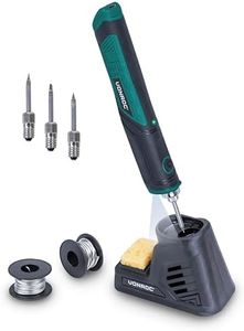 Vonroc Fer à Souder Sans Fil 8W / 4V, max 450° - Fer à Souder de Précision Léger, Rechargeable Micro USB + 3 Pointes Fer à Souder - Chauffe en 25 sec - Station de Soudage + Éponge, Étain 10g 1 et 2mm