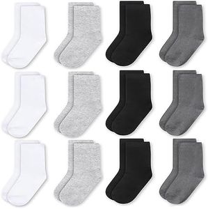 Rising Star Kids Socks for Boys & Girls Socks - Soft Cotton Dress Crew Grip Socks for Children 6T-10T Years old (Black Grey White)