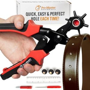 Leather Hole Punch Set for Belts, Watch Bands, Straps, Dog Collars, Saddles, Shoes, Fabric, DIY Home or Craft Projects. Super Heavy Duty Rotary Puncher, Multi Hole Sizes Maker Tool