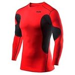 TCA Men's SuperThermal Compression Base Layer Top Long Sleeve Thermal Under Shirt - Team Red/Black, S