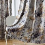 Kotile Bedroom Colorful Tree Room Darkening Blackout Curtains with Floral Design Digital Printing, 2 Panels Eyelet Soft Short Grey Window Drapes for Living Room/Kid's Room, W52 x L63 Inches