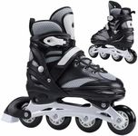 Navaris Adjustable Roller Skates - Inline Skates for Boys and Girls - Easy-Fasten Youth Rollerskates with Tool Kit Replaceable Brake - for US 6-8.5 (EU 39-42) Gray
