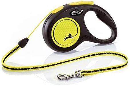 Croci Flexi New Neon Cord, Correa Reflectante Extensible Para Perros, Talla S Hasta 15 Kg, 5 Metros De Largo, Negro Y Amarillo