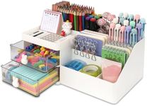 HWPRATO Mini Drawer Organizers Accessories with Compartments and Drawers, Plastic Pen Holder for Desktop Storage for School, Office Supplies (Large Capacity Desk Organizer-White)