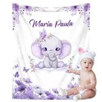 Personalized Baby Blanket with Name, Custom Name Blanket for Kids Soft Flanne Blankets in Easter Personalized Baby Gifts for Infant Newborn Shower (Purple)