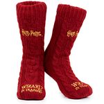 Harry Potter Slipper Socks, Women Knitted Fluffy Socks, Xmas Stocking Fillers (Burgundy)