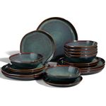 Joyfair Dinner Set, 18 Pieces Stoneware Dinnerware Set Service for 6, Reactive Glaze Irregular Shape Plates and Bowls, Chip & Scratch Resistant, Microwave & Dishwasher Safe, Blackish Green