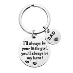 Father’s Day Gifts, Dad Birthday Gifts from Daughter, Double Side I'll Always Be Your Little Girl, You Will Always Be My Hero, Best Dad Ever Keychain for Valentine’s Day Gifts, Silver, Small