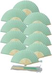 FANSOF.FANS Pack of 10 Fabric Handheld Fan with a Tassel Grade A Bamboo Ribs Party wedding Favour (Light Turquoise)