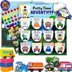 Potty TIME Adventures Potty Training Chart for Toddlers Toilet Training Advent Game Behavior Reward Chart by Lil ADVENTS - 14 Wooden Stacking Block Toys, Car Stickers, Activity Board (Busy Vehicles)