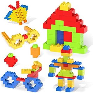 PicassoTiles 150 Piece Large Construction Brick Building Blocks STEM Bricks Toy Set Creative Learning Early Education Playset 5 Colors 4 Unique Shapes Mix & Match Toys for Kids Boys Girls Child Age 3+